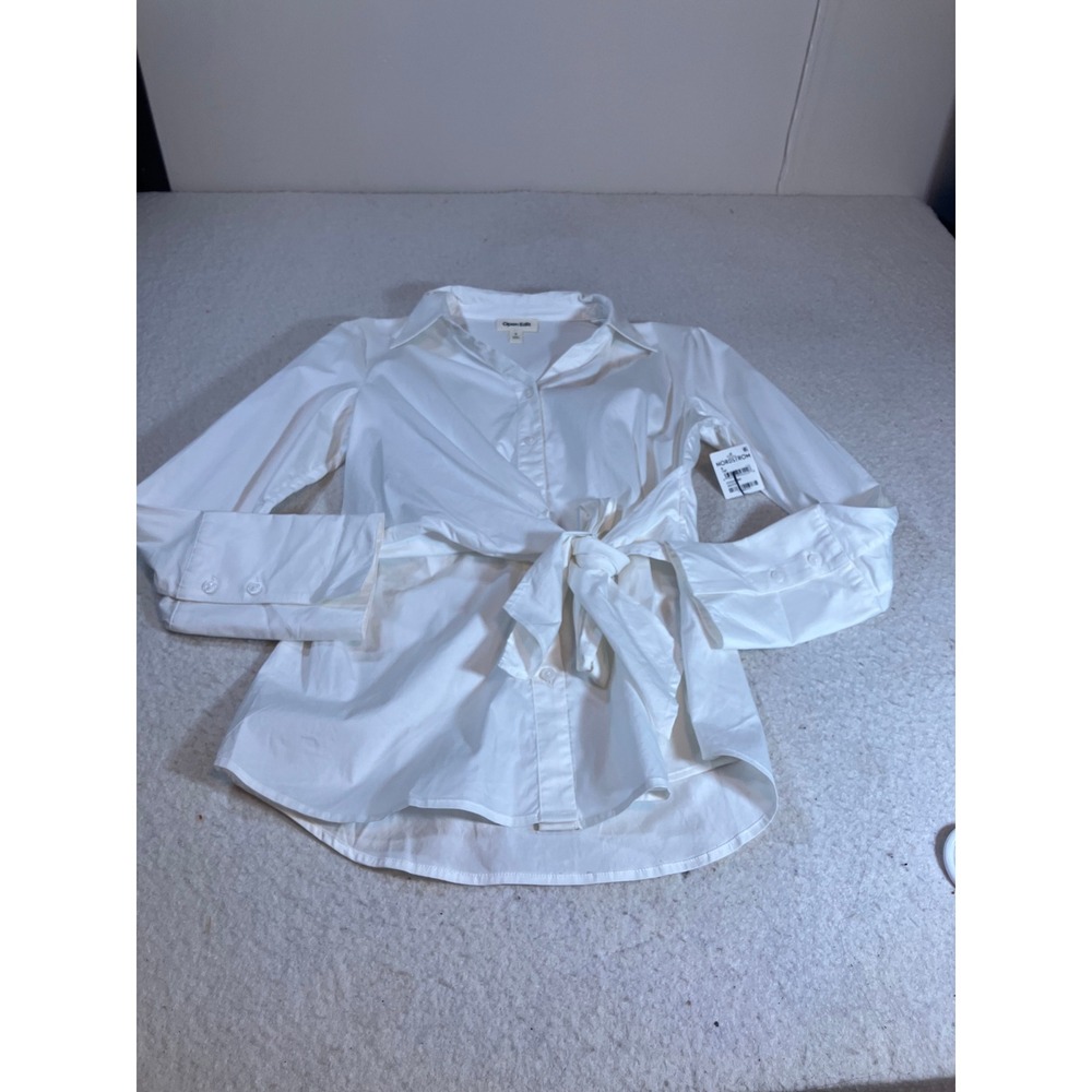 Open Edit Women White Wrap Front Tie Waist Button Down Poplin Shirt Size S NWT